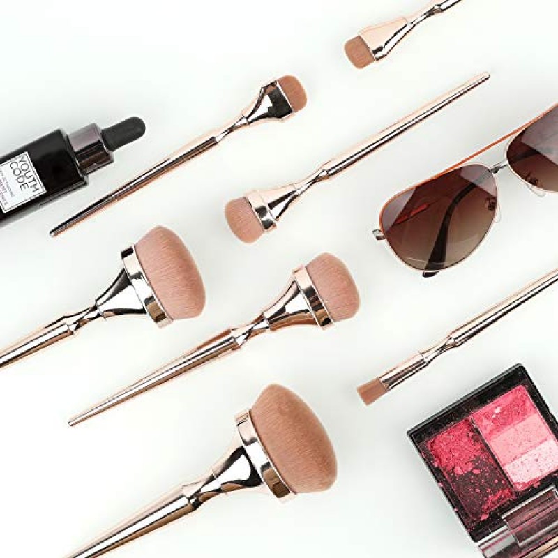 Logiverl 9 조각 메이크업 브러쉬 파우더 블러쉬 파운데이션 컨실러 아이 섀도우 아이 브로우 립 블렌딩 용 플랫 디테일 브러쉬 버핑 파운데이션 크림 메이크업 브러쉬 도구 키트 (로즈 골든)