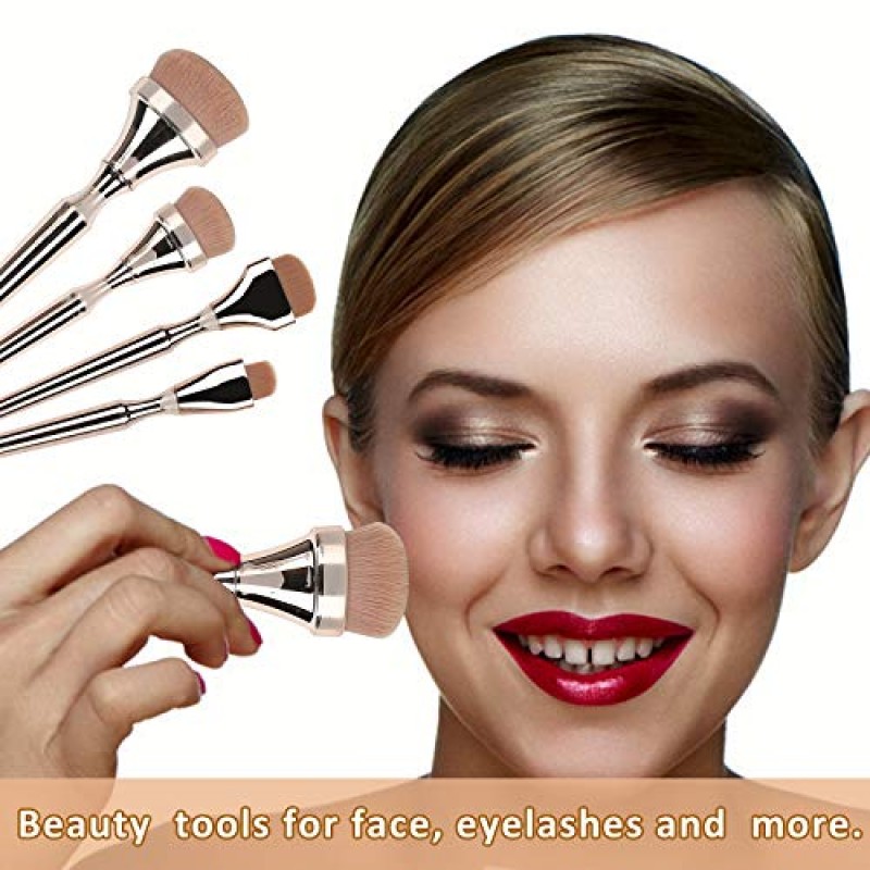 Logiverl 9 조각 메이크업 브러쉬 파우더 블러쉬 파운데이션 컨실러 아이 섀도우 아이 브로우 립 블렌딩 용 플랫 디테일 브러쉬 버핑 파운데이션 크림 메이크업 브러쉬 도구 키트 (로즈 골든)