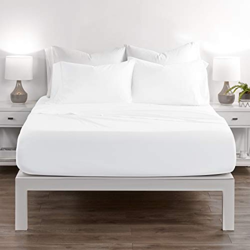 천연 순수 알로에 베라 트리트먼트가 포함된 수면 회복 럭셔리 침대 시트 - 진정 및 보습 알로에 베라가 함유된 친환경, 알레르기 방지 4피스 시트 세트 - 칼 킹 - 화이트