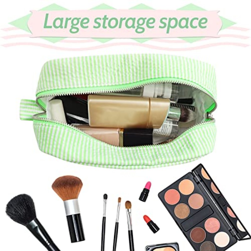 여성용 GFU 화장품 가방, 시어서커 ​​화장품 가방, 여행 세면용품 스트라이프 메이크업 가방, 대형 여성용 미적 정리함 보관 주머니, 소녀 핸드백 지갑, 녹색