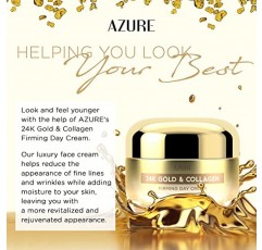 AZURE 24K 골드 & 콜라겐 퍼밍 데이 크림 - 히알루론산이 함유된 일루미네이팅 & 리프팅 모이스처라이징 크림 - 주름 & 잔주름 완화 - 노화 방지 & 토닝 - 스킨 케어 Made in Korea - 50mL / 1.69 fl.oz.