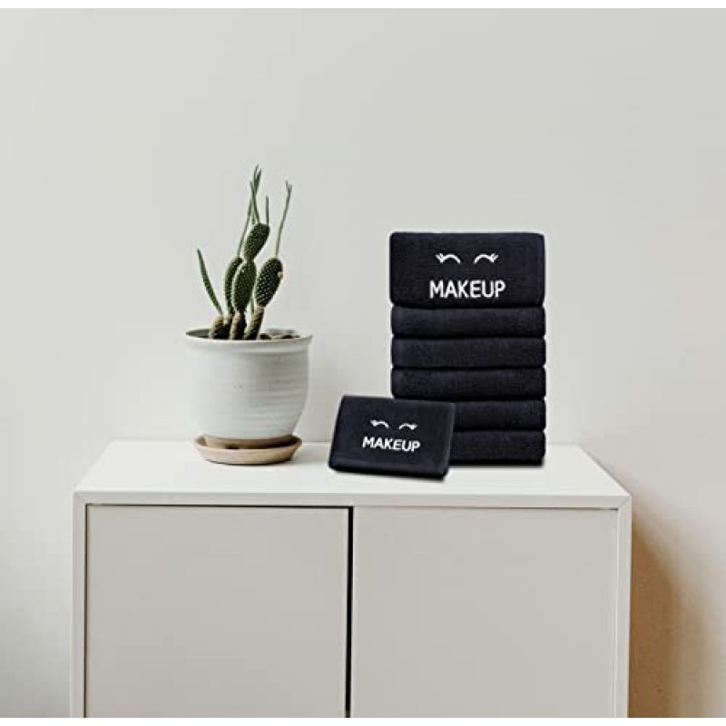 [12팩] 블리치 세이프 블랙 메이크업 타월 | 럭셔리 울트라 소프트 면 세안 수건 메이크업 제거