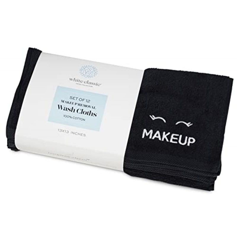 [12팩] 블리치 세이프 블랙 메이크업 타월 | 럭셔리 울트라 소프트 면 세안 수건 메이크업 제거