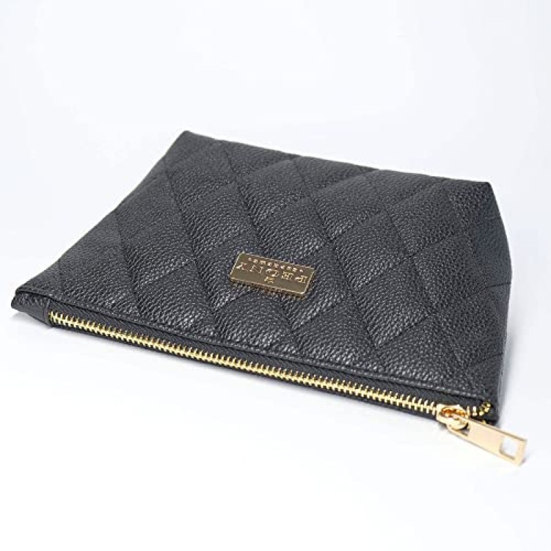 PEONY SUPREME 럭셔리 고급 스타일리쉬 퀼트 PU 가죽 메이크업 가방 여행용 화장품 주머니 휴대용 세면용품 클러치 방수 일상 화장품 정리함 보관함 블랙