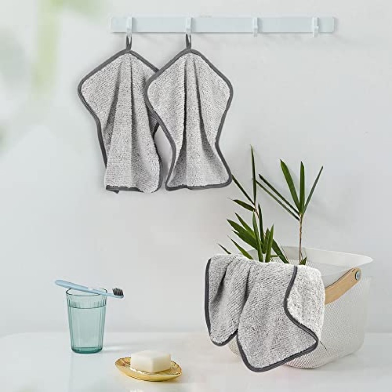 Sunland 마이크로 화이버 페이스 타올 재사용 가능한 메이크업 리무버 천 대나무 숯 페이스 천 목욕용 페이셜 수건 11 인치 x 11 인치 6 팩