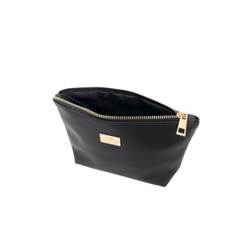 PEONY SUPREME 지갑용 고급 품격 작은 메이크업 가방 PU 가죽 여행용 화장품 파우치 세면용품 세련된 클러치 보관함 여성용 여아 선물 휴대용 방수 일일 화장품 정리함 블랙