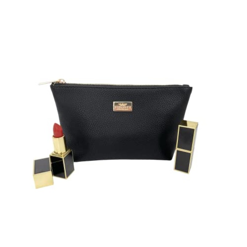 PEONY SUPREME 지갑용 고급 품격 작은 메이크업 가방 PU 가죽 여행용 화장품 파우치 세면용품 세련된 클러치 보관함 여성용 여아 선물 휴대용 방수 일일 화장품 정리함 블랙