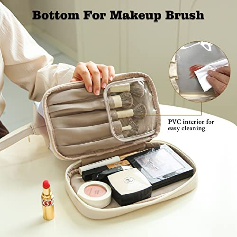 ZiYoYooPK 더블 레이어 메이크업 가방,여행용 메이크업 가방,대용량 여행용 화장품 가방,휴대용 가죽 메이크업 가방,럭셔리 메이크업 가방,여성 및 소녀용 화장품 가방,블랙