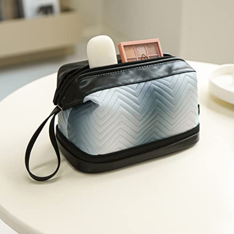 ZiYoYooPK 더블 레이어 메이크업 가방,여행용 메이크업 가방,대용량 여행용 화장품 가방,휴대용 가죽 메이크업 가방,럭셔리 메이크업 가방,여성 및 소녀용 화장품 가방,블랙