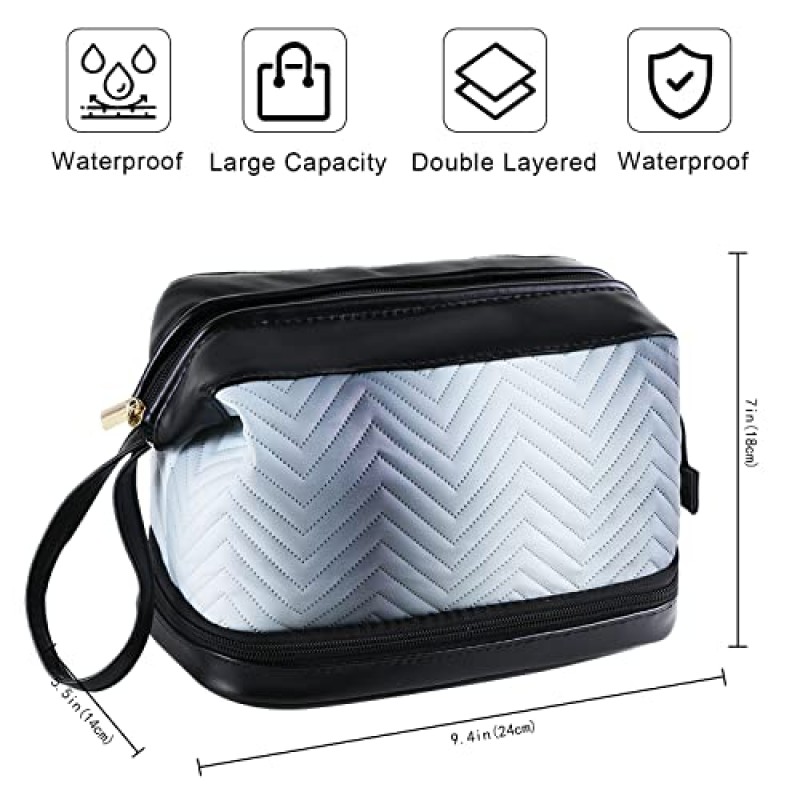 ZiYoYooPK 더블 레이어 메이크업 가방,여행용 메이크업 가방,대용량 여행용 화장품 가방,휴대용 가죽 메이크업 가방,럭셔리 메이크업 가방,여성 및 소녀용 화장품 가방,블랙