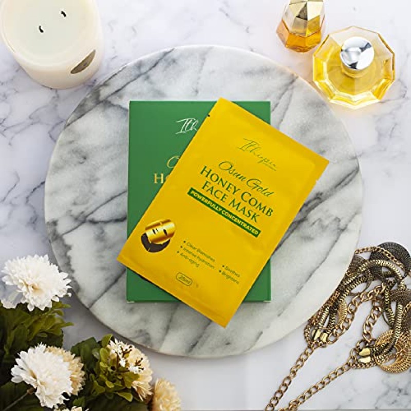 이티오피아 오순 24k 허니컴 골드 페이셜 마스크 팩 5개 - 럭셔리 주름 페이스 리프팅 마스크 | 필 오프 모이스처라이징 페이셜 시트는 잔주름 감소, 피부 처짐, 노화 방지, 수분 공급, 진정에 도움을 줍니다.