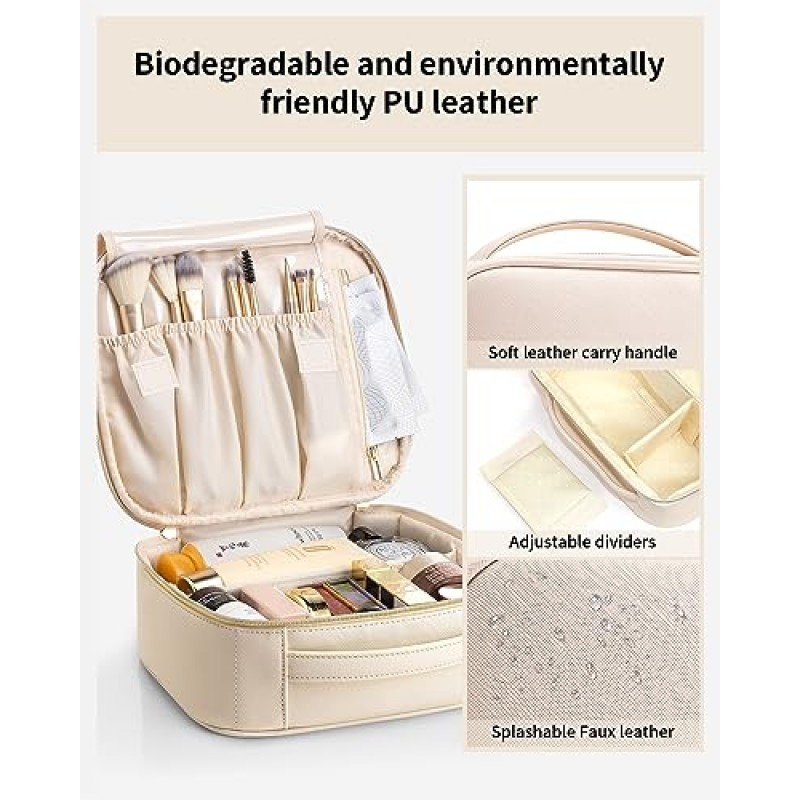 여행용 Vlando 메이크업 가방, 성 이니셜 맞춤 메이크업 가방, 여자 친구 선물 T를위한 PU 가죽 화장품 가방