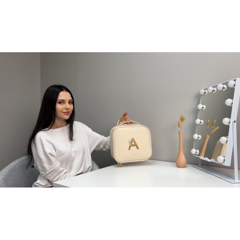 여행용 Vlando 메이크업 가방, 성 이니셜 맞춤 메이크업 가방, 여자 친구 선물 T를위한 PU 가죽 화장품 가방