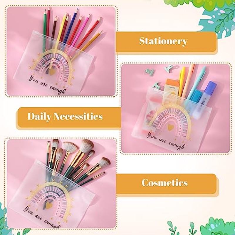 50 Pcs 레인보우 화장품 가방 여성을위한 영감 선물 동기 부여 따옴표 메이크업 가방 EVA 매트 화장품 가방 여성을위한 대량 방수 지퍼가 달린 주머니 교사 크리스마스 선물 (당신은 충분합니다)