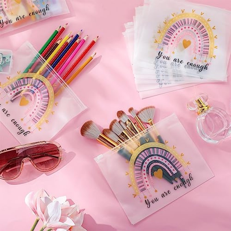 50 Pcs 레인보우 화장품 가방 여성을위한 영감 선물 동기 부여 따옴표 메이크업 가방 EVA 매트 화장품 가방 여성을위한 대량 방수 지퍼가 달린 주머니 교사 크리스마스 선물 (당신은 충분합니다)