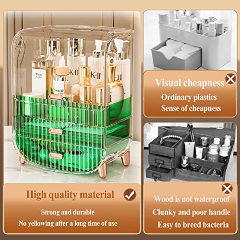 메이크업 정리함, 화장대 스킨케어 정리함을 위한 대형 아크릴 메이크업 정리함 화장품 진열함 수조 욕실 드레싱 테이블 침실을 위한 정리함 및 보관함 구성 (색상 : 녹색, 크기)
