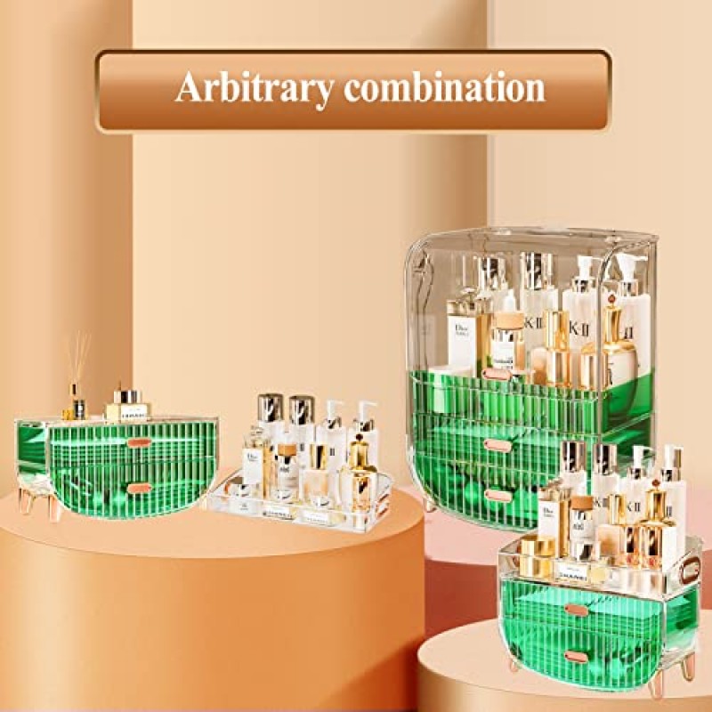 메이크업 정리함, 화장대 스킨케어 정리함을 위한 대형 아크릴 메이크업 정리함 화장품 진열함 수조 욕실 드레싱 테이블 침실을 위한 정리함 및 보관함 구성 (색상 : 녹색, 크기)
