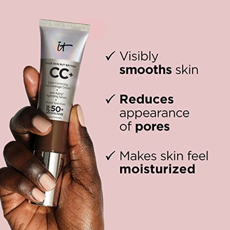 IT Cosmetics Your Skin But Better CC+ 크림 여행용 사이즈, 미디엄 - 컬러 코렉팅 크림, 풀 커버리지 파운데이션, 하이드레이팅 세럼 및 SPF 50+ 자외선 차단제 - 천연 마감 - 0.406 fl oz