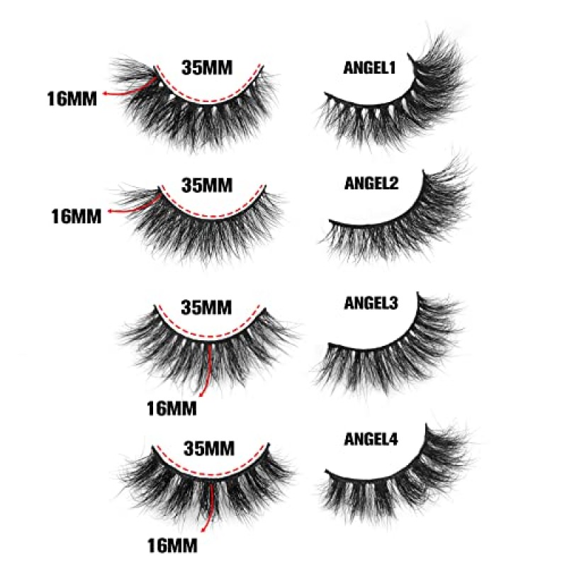 SY LASHES 16mm 3D Raal Mink Lashes 자연스러운 모양의 가짜 속눈썹 희미한 짧은 눈 속눈썹 푹신하고 부드러운 재사용 가능한 럭셔리 볼륨 5D 가짜 속눈썹 (천사, 4 쌍)