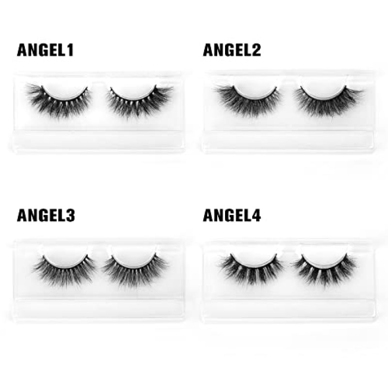 SY LASHES 16mm 3D Raal Mink Lashes 자연스러운 모양의 가짜 속눈썹 희미한 짧은 눈 속눈썹 푹신하고 부드러운 재사용 가능한 럭셔리 볼륨 5D 가짜 속눈썹 (천사, 4 쌍)