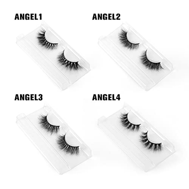 SY LASHES 16mm 3D Raal Mink Lashes 자연스러운 모양의 가짜 속눈썹 희미한 짧은 눈 속눈썹 푹신하고 부드러운 재사용 가능한 럭셔리 볼륨 5D 가짜 속눈썹 (천사, 4 쌍)