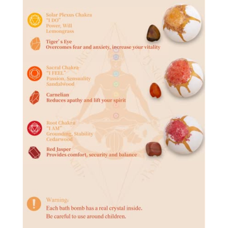 KHH 차크라 목욕 폭탄 세트, 상단에는 목욕 소금이 있고 내부에는 크리스털이 들어 있는 거품 목욕 폭탄 7개, 여성용 럭셔리 선물 세트.