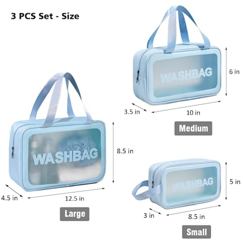 여성 및 남성용 DAPOWER 여행용 세면도구 가방, 편리한 손잡이가 있는 무광택 반투명 샤워 가방, 여행용 세면도구 액세서리용 메이크업 화장품 정리 가방(블루)