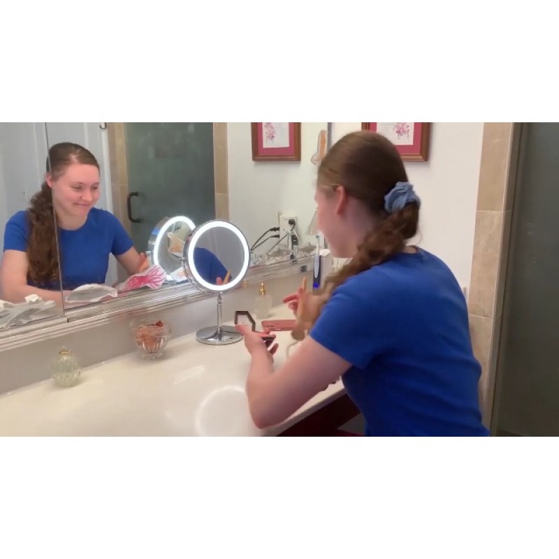 조명이 있는 UUCOLOR 화장 거울 USB 충전식 8인치 3색 조명 양면 1X/10X 확대 LED 화장 거울 터치 제어 지능형 종료 360°회전 조명 거울 크롬 마감