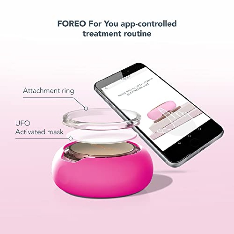 FOREO UFO 페이스 마스크 트리트먼트, 얼굴용 풀 LED 스펙트럼 & 레드 라이트 테라피, 워밍업, 페이스 모이스처라이저, 얼굴용 다크 스팟 & 여드름 흉터 트리트먼트, 노화 방지, 영양, 자홍색