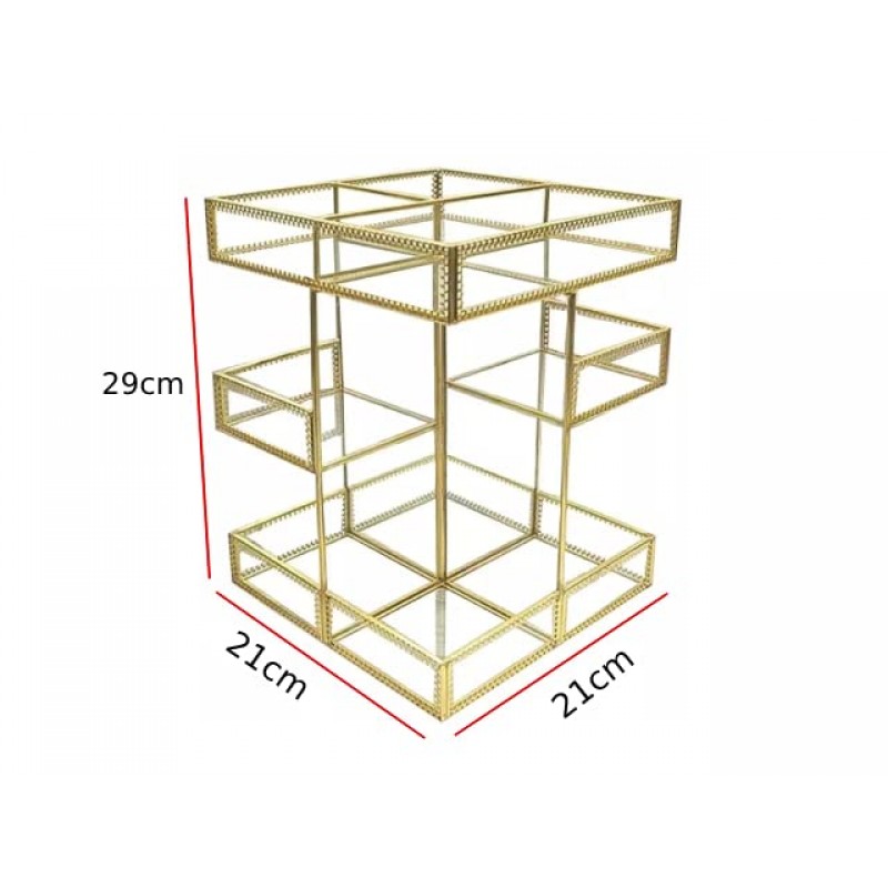 회전식 메이크업 정리함, 앤티크 유리 조리대 화장품 보관함, 4층 360 회전식 메이크업 정리함, 회전식 메이크업 정리함, 화장품 보관함 뷰티 & 청소가 쉬운 유리 디자인(골드)