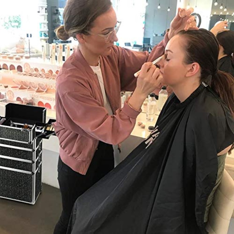 OUDMAY 메이크업 케이스 - 알루미늄 프레임과 접이식 트레이가 포함된 4 in 1 전문 화장품 롤링 트레인 주최자 블랙 다이아몬드