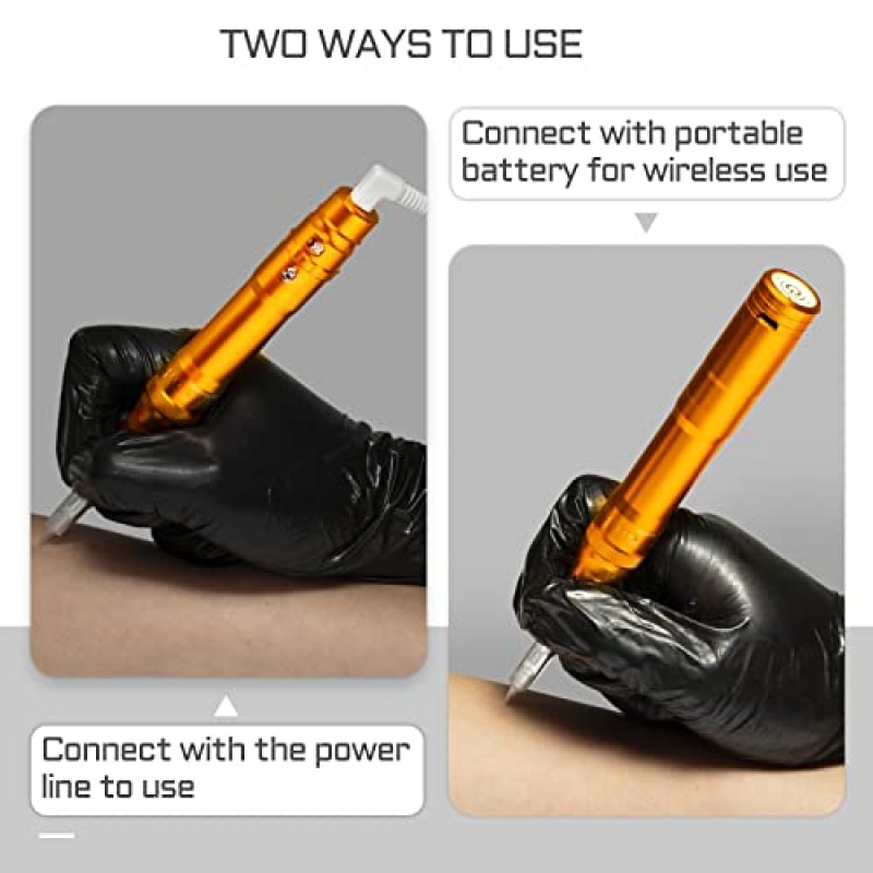 Whalrace PMU 기계, PMU 바늘 10개 및 리튬 배터리 1개가 포함된 무선 영구 화장 기계 키트, 눈썹, 입술, 아이라이너용 문신 기계 마이크로블레이드 기계 - 골드