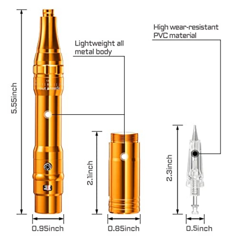 Whalrace PMU 기계, PMU 바늘 10개 및 리튬 배터리 1개가 포함된 무선 영구 화장 기계 키트, 눈썹, 입술, 아이라이너용 문신 기계 마이크로블레이드 기계 - 골드