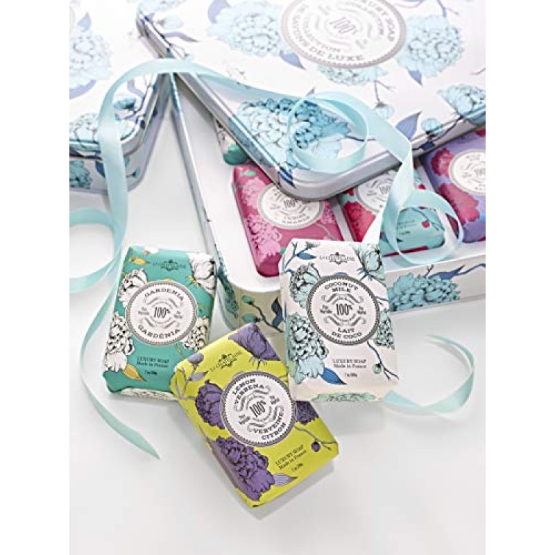 라 샤틀렌 럭셔리 비누 컬렉션 | 오프라가 가장 좋아하는 것 | 시어 버터 바 비누 | 프랑스산 | 자연 | 6개 세트, 7온스(치자나무, 코코넛 밀크, 레몬 버베나, 체리 아몬드, 시어, 야생 무화과)