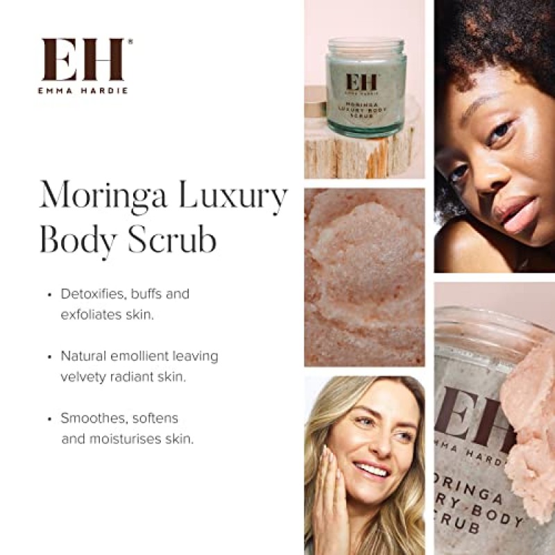Emma Hardie 모링가 럭셔리 바디 스크럽 - 모링가 오일, 마그네슘, 스위트 아몬드 오일 및 히말라야 핑크 솔트가 함유된 엑스폴리에이팅 바디 스크럽, 바디 엑스폴리에이터