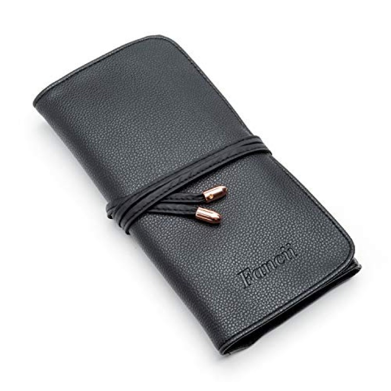 Fancii 프로페셔널 메이크업 브러쉬 컬렉션, 12개 세트 하이엔드 코스메틱 브러쉬, 파운데이션 블렌딩 파우더 블러쉬 아이 섀도우, 여행용 가죽 클러치, 로즈 골드용 잔인하지 않은 합성 강모