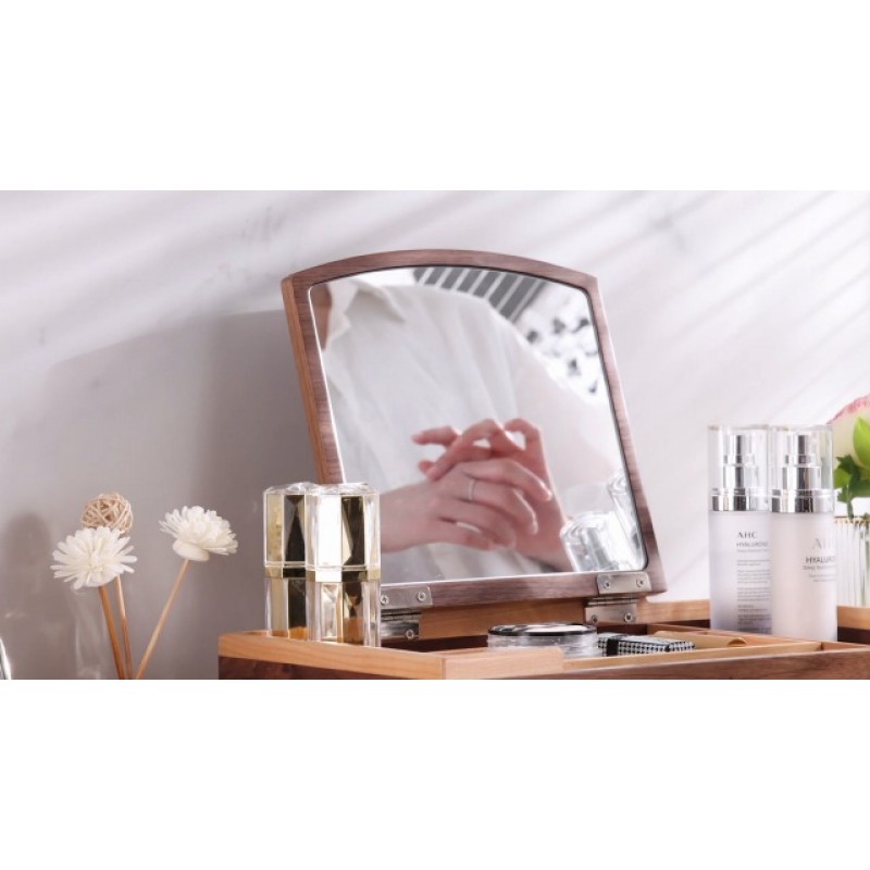 DS DeSean 목재 메이크업 보관함, 조리대용 거울이 있는 화장품 메이크업 보관함, 스킨케어 향수 뷰티용 화장대 디스플레이 케이스, 서랍 트레이 1개, 목재