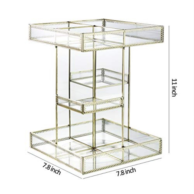 QL DESIGN 360도 회전 유리 메이크업 정리함, 향수 디스플레이 케이스 및 화장품 보관함, 욕실, 옷장, 조리대(금색)에 적합