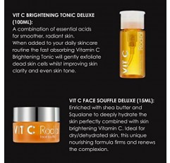 Rodial Vit C Little Luxuries 기프트 세트: 에너자이징 시트 마스크 - 브라이트닝 클렌저(20ml) - 브라이트닝 토닉 디럭스(100ml) - 페이스 수플레 디럭스(15ml), 빛나는 피부를 위한 뷰티 세트