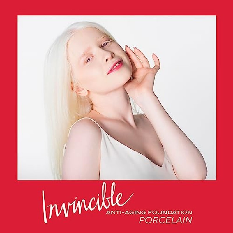 Mirabella Invincible 안티 에이징 풀 커버리지 HD 리퀴드 파운데이션, 도자기 0 - 수분이 풍부한 포뮬러가 여드름, 잔주름 및 주름을 최소화하여 더 부드럽고 밝은 피부를 선사합니다 - 파라벤 무첨가 및 잔인 행위 무첨가