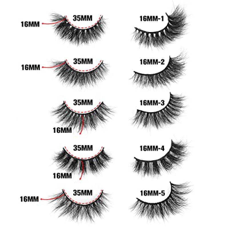 SY LASHES 16mm 밍크 속눈썹 도매 20 쌍 5 스타일 3D 리얼 밍크 속눈썹 자연 룩 푹신한 가짜 속눈썹 대량 럭셔리 볼륨 스트립 눈 속눈썹 팩 (20 쌍)