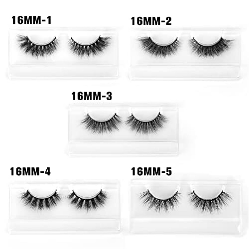 SY LASHES 16mm 밍크 속눈썹 도매 20 쌍 5 스타일 3D 리얼 밍크 속눈썹 자연 룩 푹신한 가짜 속눈썹 대량 럭셔리 볼륨 스트립 눈 속눈썹 팩 (20 쌍)