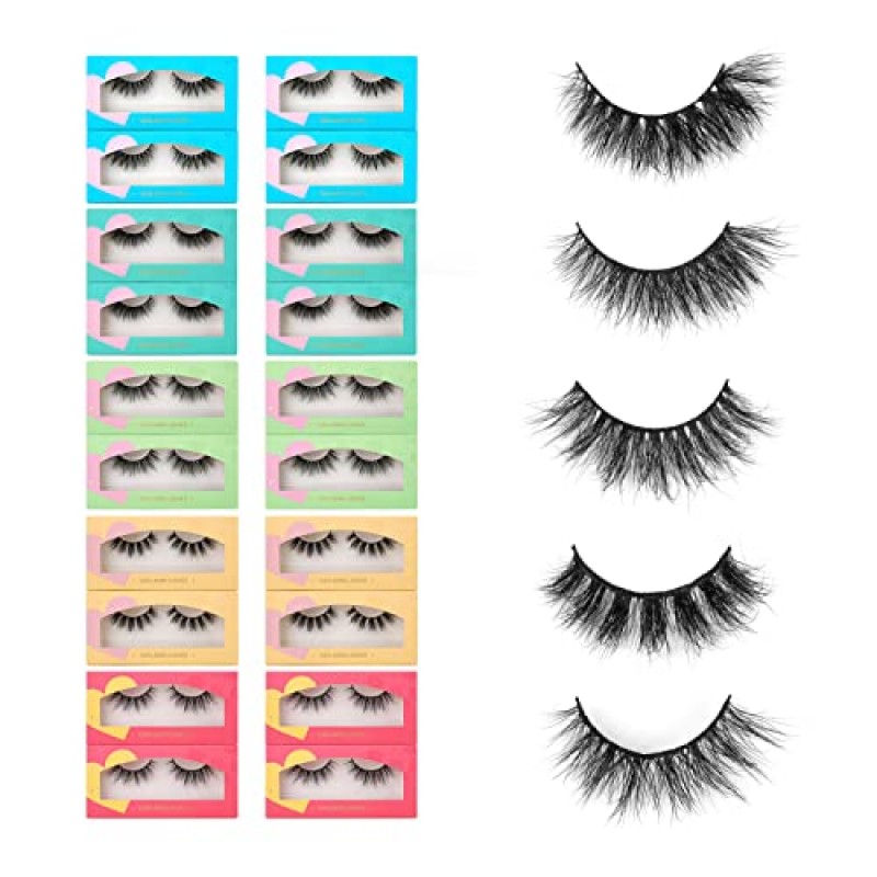 SY LASHES 16mm 밍크 속눈썹 도매 20 쌍 5 스타일 3D 리얼 밍크 속눈썹 자연 룩 푹신한 가짜 속눈썹 대량 럭셔리 볼륨 스트립 눈 속눈썹 팩 (20 쌍)