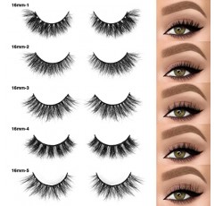 SY LASHES 16mm 밍크 속눈썹 도매 20 쌍 5 스타일 3D 리얼 밍크 속눈썹 자연 룩 푹신한 가짜 속눈썹 대량 럭셔리 볼륨 스트립 눈 속눈썹 팩 (20 쌍)