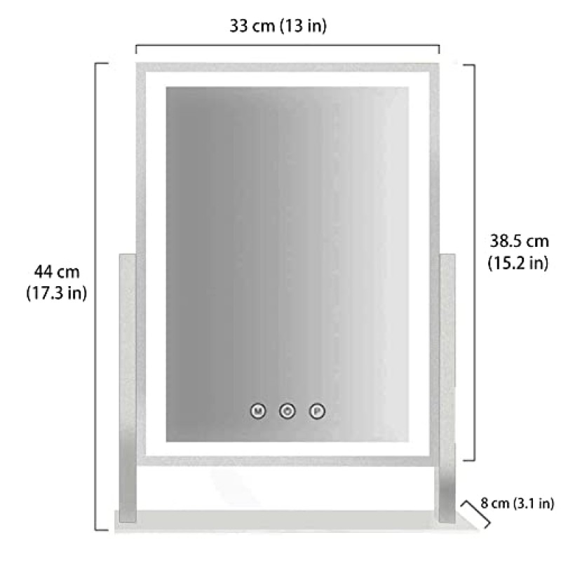 HIEEY 조명 화장 거울, 조명이 있는 헐리우드 화장 거울, 3가지 색상 조명 모드, 5배 확대 거울, 스마트 터치 컨트롤, 360°회전(15.2인치 흰색)