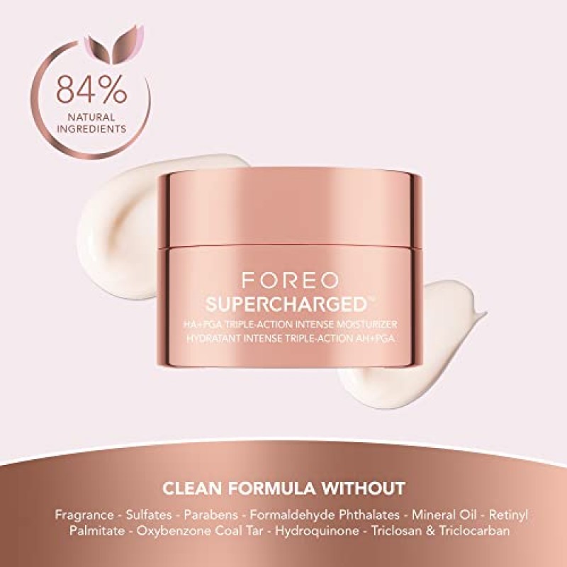 FOREO SUPERCHARGED HA+PGA 페이스 모이스처라이저 - 얼굴용 링클 크림 - 히알루론산 & 스쿠알란 - 비건 - 잔인함 & 글루텐 프리 - 클린 스킨케어 - 1.6 fl.oz