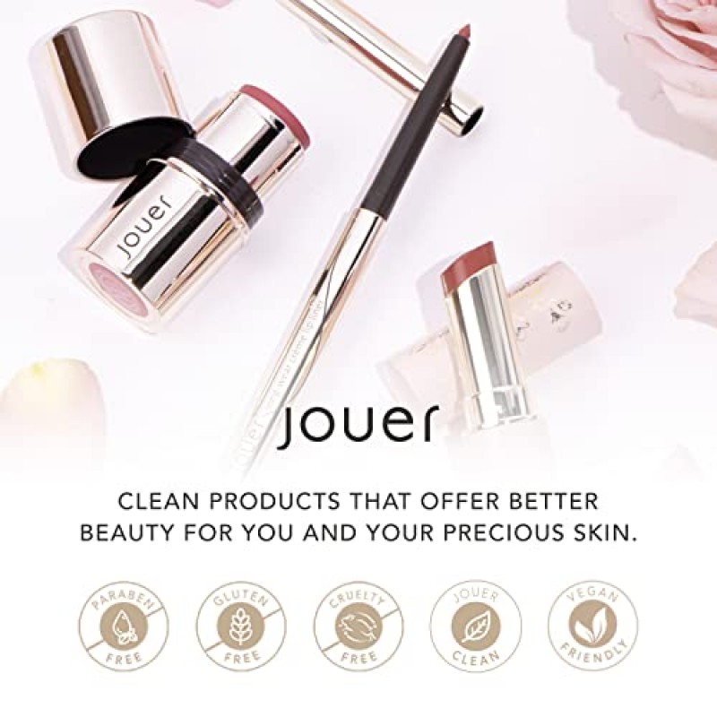 Jouer Bare Rose 컬렉션 - 블러시 스틱, 크림 립 라이너, 립 플럼핑 밤 키트 - 로즈 색조의 페이스 메이크업 - 오랫동안 지속되는 수분 공급 포뮬러