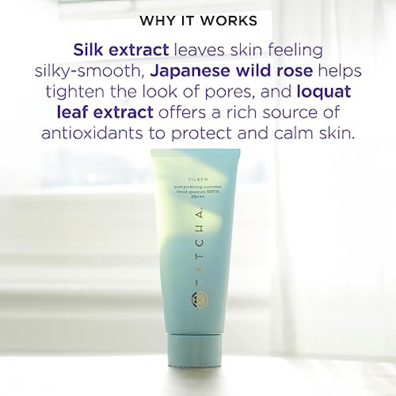 타차 실켄 포어 퍼펙팅 선스크린 SPF 35 | 무광택 마감 및 UVA/UVB 차단 기능을 갖춘 경량 선스크린, 60 ml | 2온스