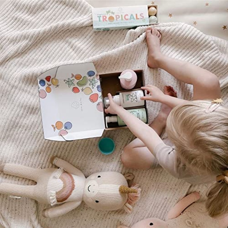 Dabble & Dollop Beachy Bundle, 천연 거품 목욕, 바디 워시, 어린이용 샴푸, 미국산, 파라벤 및 황산염 무함유, 비건, 글루텐 무첨가, 눈물 무함유, 허니듀 멜론, 바닐라 및 코코넛(3개 세트)