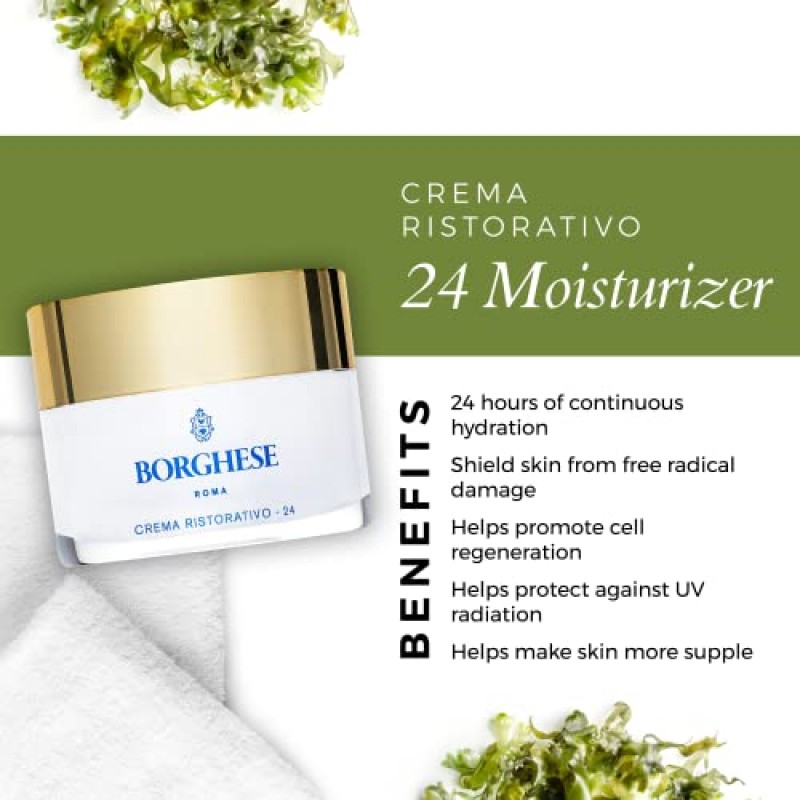 Borghese Crema Ristoravito – 24 연속 수분 공급 모이스처라이저 - 수분 공급 데일리 페이스 모이스처라이저 - 모든 피부용 - 1.0 FL Oz